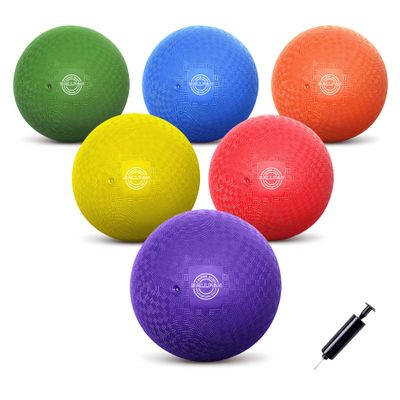 BallFUN Dodgeballs Playground Balls 7", Dodge Ball Set for Kids & Adults, Bouncing Kickballs Handball for Outdoor & Indoor Games - Includes Pump & Mesh Storage Bag (7",6 Pack)