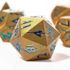Blue Celtic Knot Dice Tray and Pharaoh Ruins Gold Metal Dice with Blue Cracks view 3