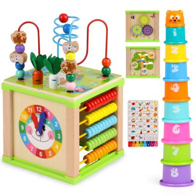 DIPALENT Wooden Activity Cube,Montessori Toys Gift Set for 12+ Months Boys & Girls,Educational Learning Toys for Toddlers Age 1+,First Birthday Gift for Baby