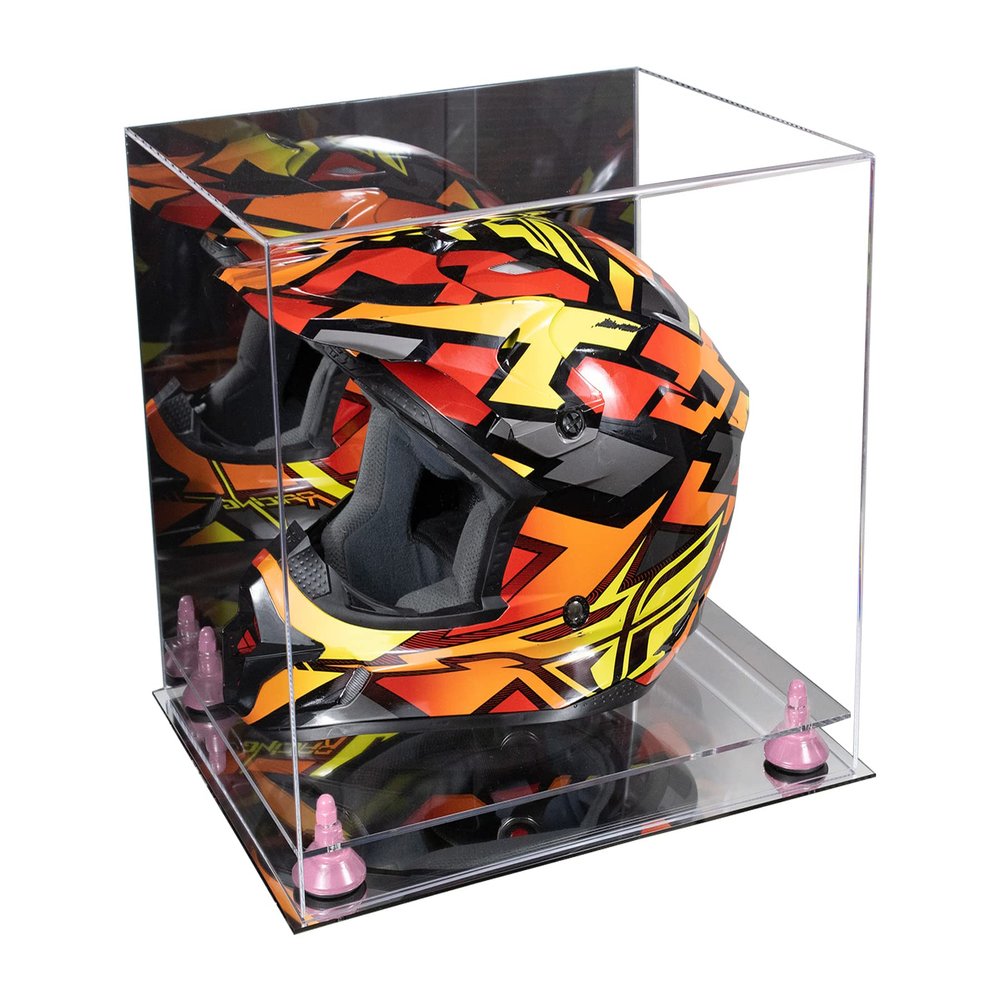 Better Display Cases Acrylic Motorcycle Motocross or Nascar Racing Helmet Display Mirror Case, Pink Risers and Mirror Base - 16" x 13" x 14" (A024/V61)