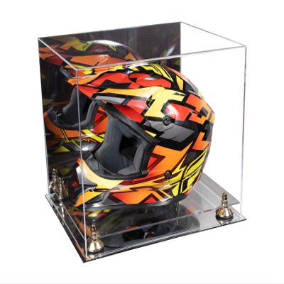 Better Display Cases Acrylic Motorcycle Motocross or Racing Helmet Display Mirror Case, Gold Risers and Mirror Base - 16" x 13" x 14" (A024/V61)