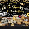 80s 90s Hip Hop Birthday Party Decorations - Glitter Rap Theme Banner & Backdrop - Funny Gold Chain Photo Booth Props view 2
