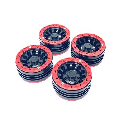 KingVal Replacement 4PCS Aluminum Alloy 1.9'' Beadlock Wheel Rims Wheel Hub 12mm Compatible with Axial SCX10 SCX10 II TRX4 RC4WD D90 1/10 RC Crawler Car (Red)