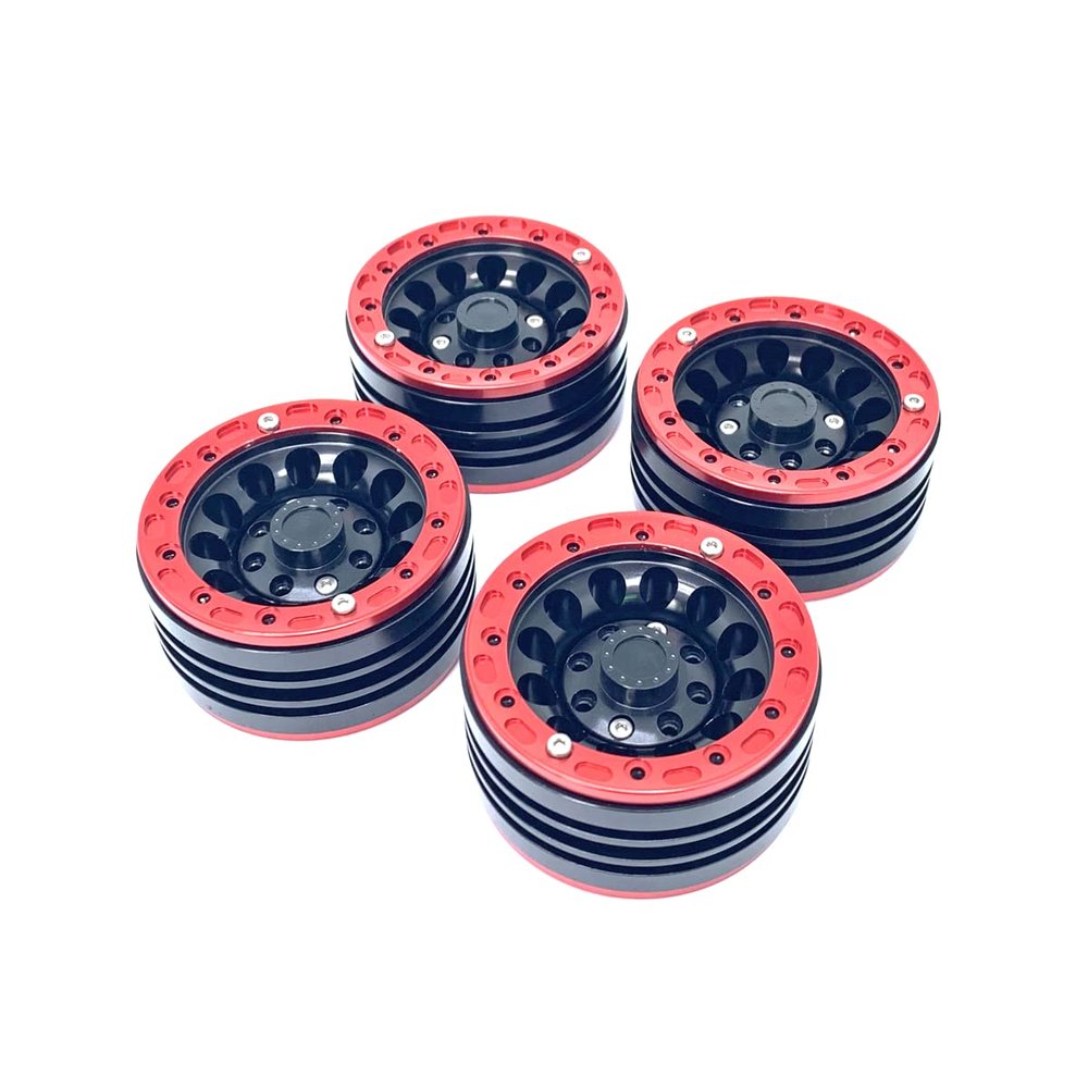 KingVal Replacement 4PCS Aluminum Alloy 1.9'' Beadlock Wheel Rims Wheel Hub 12mm Compatible with Axial SCX10 SCX10 II TRX4 RC4WD D90 1/10 RC Crawler Car (Red)