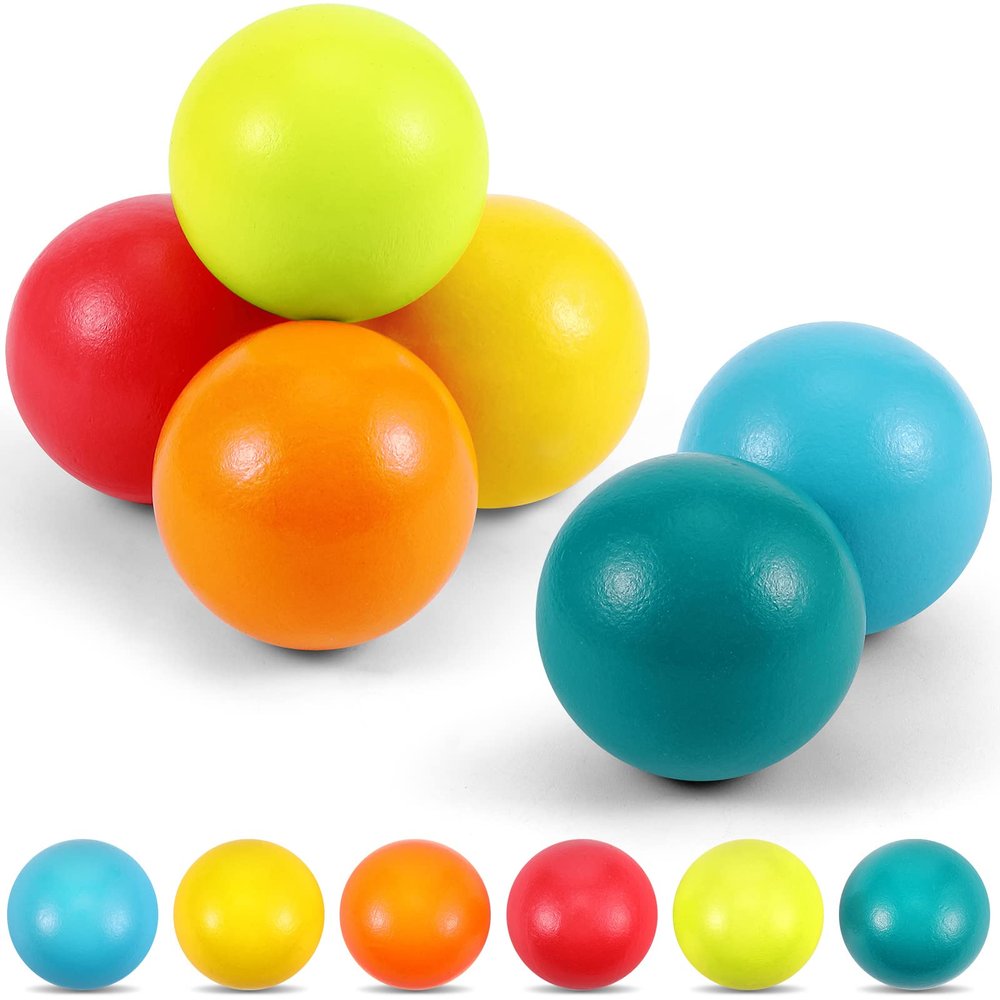 Bucherry 12 Pcs Montessori Wooden Balls 1.8 Inch Wooden Replacement Ball Educational Counting Toys Preschool Learning Material and Stacker Matching(Fresh Color)