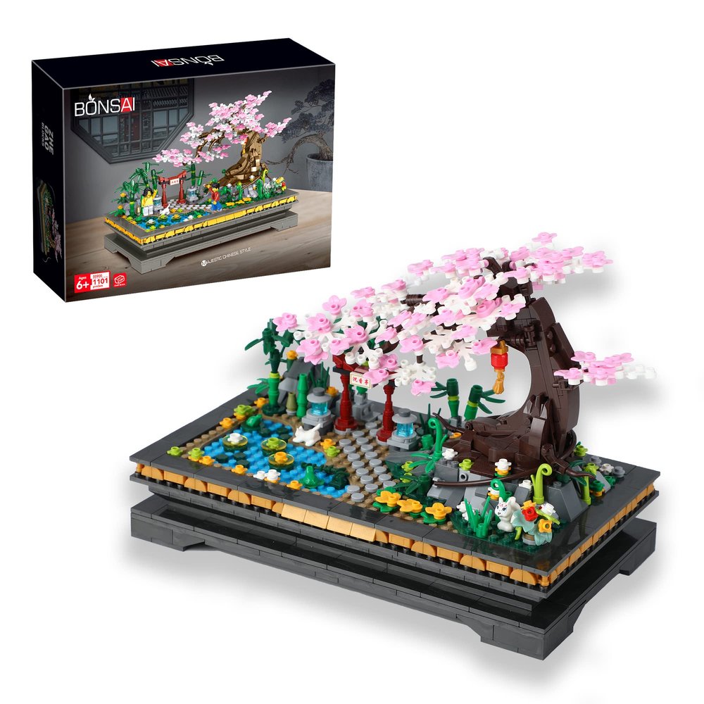 Acyland Bonsai Tree Building SetsJapanese Style Cherry Blossom Tree Mini Building Blocks(1101PCS), Including Garden, PlantsAnimalPondMeaningful Gift for 6 7 8 9 10+ Kids and Adults
