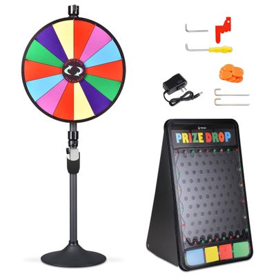 WinSpin 24 Inch Dual Use Spinning Wheel 14 Slots Prize Wheel with 41x25 Prize Drop Game Board w/LED Light for Party, Tradeshow