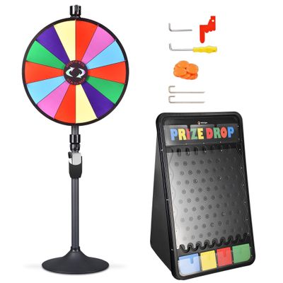 WinSpin 24 Inch Spinning Wheel Dual Use 14 Slots Prize Wheel with 41x25 Prize Drop Game Board for Party Tradeshow
