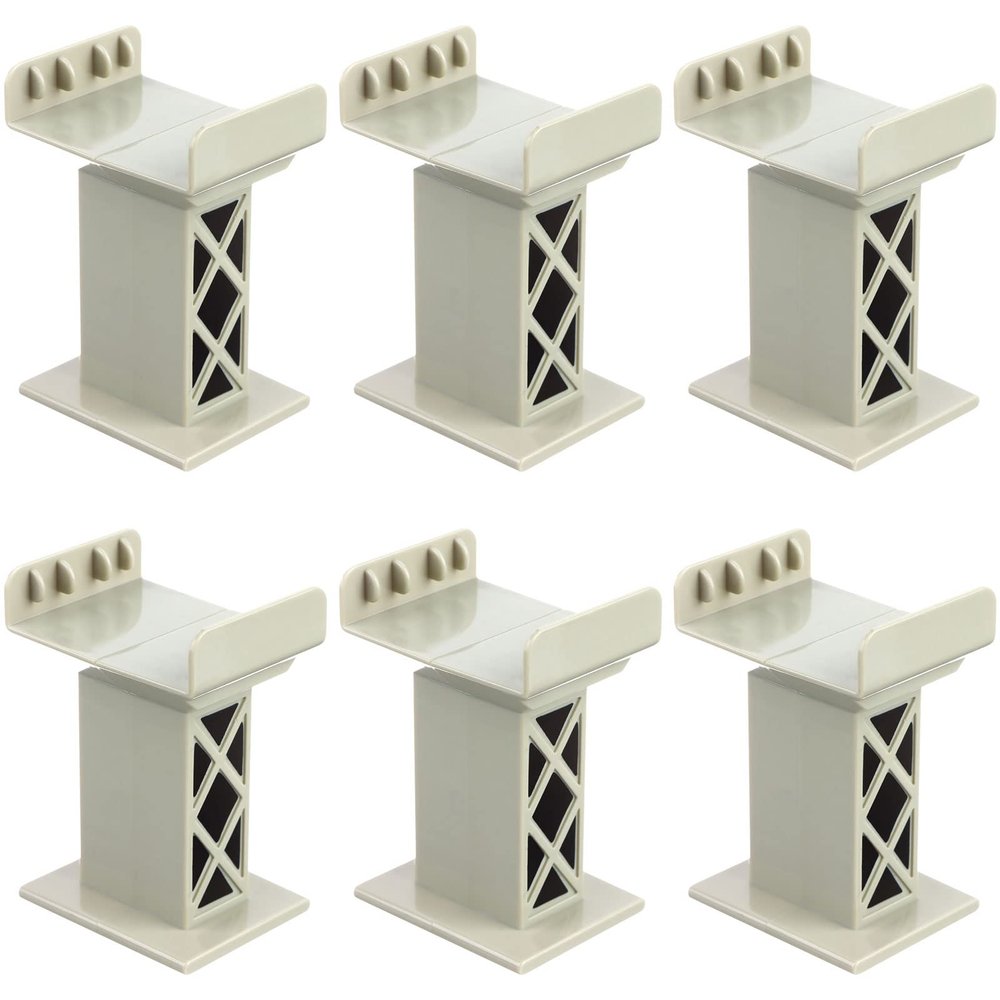 Ioffersuper 6 Pcs Train Bridge Pier Track Railway Accessories Multi Level Support Risers High Level Blocks Compatible All Major Brands, Grey Upgraded Version