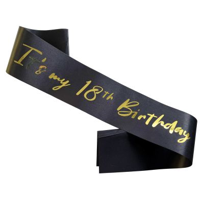 18th Birthday Sash, Black Satin Soft Sashes with Gold Foil Letter, It's My 18th Birthday Sash Decorations Gifts for Girls or Boy Happy 18th Birthday Party Favor Supplies