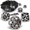 ENHANCE DND Metal Dice Set - 7pc Polyhedral Dice with 2-in-1 Vegan Leather Bag and Tray, Solid Metal Set for Dungeons and Dragons, Pathfinder, More RPGs (Collector's Edition Black) view 1