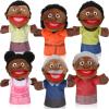 Lenwen 6 Pcs Family Hand Puppet Set Family Members Puppets with Movable Mouth Soft Plush for Boys and Girls Teens Kids Storytelling Play School Teaching Preschool (African American) view 1