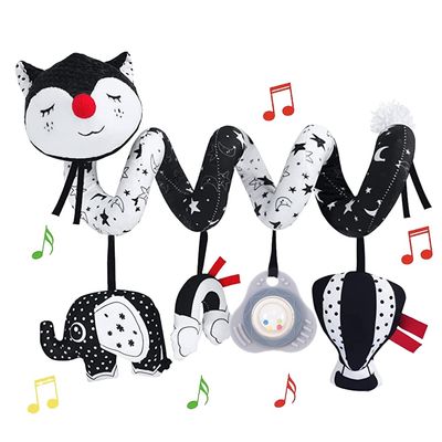 ORZIZRO Car Seat Toys, High Contrast Black and White Toy for Infants 0-3 6 12 Months, Musical Black Fox Carseat Toys Stroller Toy for Babies Newborns