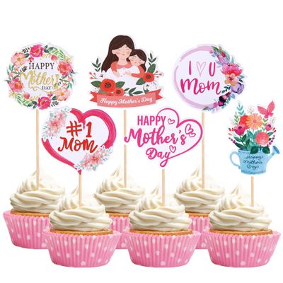 36 PCS Happy Mother's Day Cupcake Toppers Heart Flower #1 Best Mom Cupcake Toppers I Love Mom Cake Decorations for Happy Mother's Day Theme Women Birthday Party Supplies