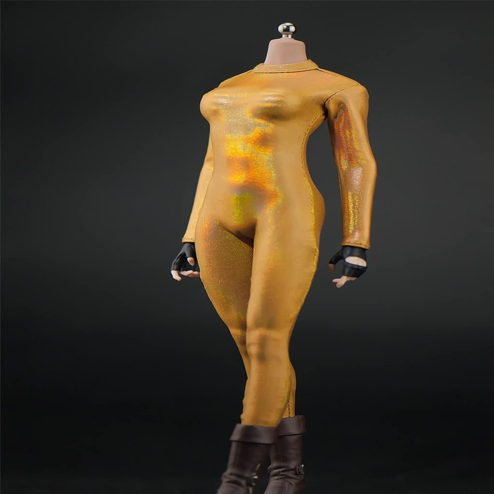 1/6 Scale Female Clothes,Female Tight Bodysuit Jumpsuit Costume Outfit Clothing for 12inch PH TBL JO Seamless Action Figure Body (Golden)