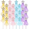 Honoson 50 Pcs Glitter Star Magic Wand Princess Wand Fairy Angel Star Stick with Ribbon for Girl Kid Birthday Wedding Princess Dress up Role Play Party Supply Favor, Pink Purple Gold Blue view 1