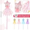 Honoson 50 Pcs Glitter Star Magic Wand Princess Wand Fairy Angel Star Stick with Ribbon for Girl Kid Birthday Wedding Princess Dress up Role Play Party Supply Favor, Pink Purple Gold Blue view 2