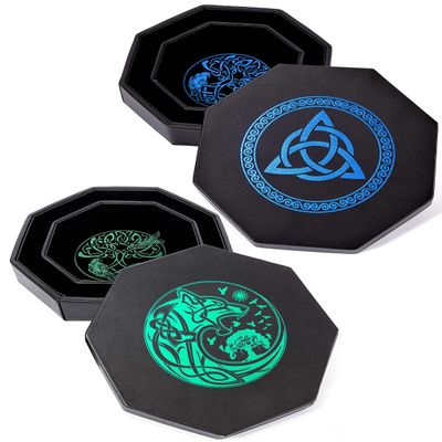 Silver Celtic Knot Dice Tray + Green Wolf Dice Tray