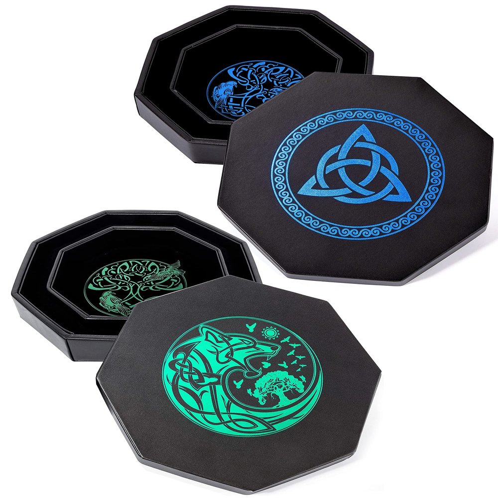 Silver Celtic Knot Dice Tray + Green Wolf Dice Tray
