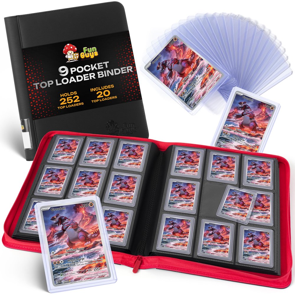 FunGuys Toploader Binder, Trading Card Binder Storage, 252 9 Pocket Top Loader Binder, Card Collection for Yugioh, MTG, TCG, Pokemon Card Folders