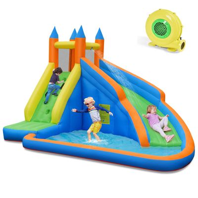 KOTEK Inflatable Water Slide, Giant Water Park Waterslide Inflatables with Long Slide, Climbing Wall & Large Splashing Pool, Outdoor Blow up Water Slides for Kids Backyard Family Fun(with 480W Blower)
