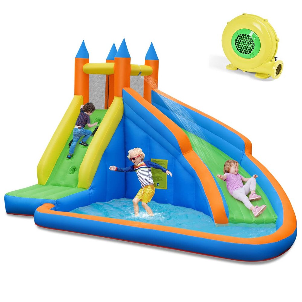 KOTEK Inflatable Water Slide, Giant Water Park Waterslide Inflatables with Long Slide, Climbing Wall & Large Splashing Pool, Outdoor Blow up Water Slides for Kids Backyard Family Fun(with 480W Blower)