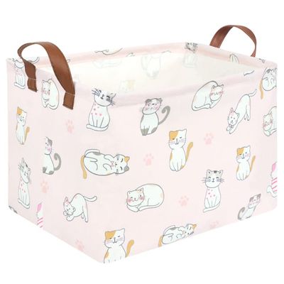 FXOLCSHE Rectangular Pink Cat Baskets,Cute Kids Toy Storage Basket Bin,Pink Gift Organizer,Toys Box,Toy Organizer,Baby Nursery,Empty Rectangular Cat Room Decor(Pink Cats)