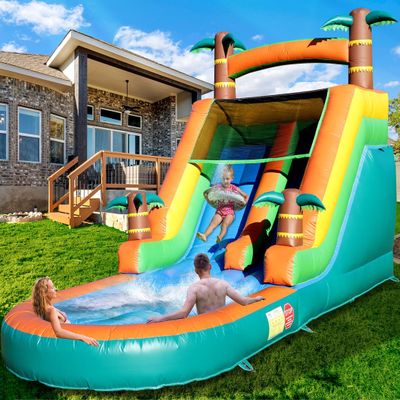 21FT Commercial Grade Inflatable Water Slides for Kids Adults, Solid PVC Heavy Duty Big Backyard Waterslide W/Airtight Splash Water Pool, Tropical Outdoor Slide Park, 950w Blower, 21x9x12ft