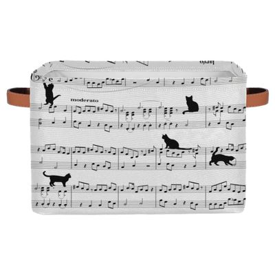 Music Score Note Cute Cat Storage Basket Cube Musical Large Toys Storage Box Bin with Handle Collapsible Closet Shelf Cloth Organizer for Nursery Bedroom,15x11x9.5 in,2 Pack