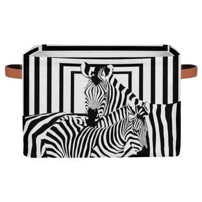 African Animal Zebra Storage Basket Cube Black White Large Toys Storage Box Bin with Handle Collapsible Closet Shelf Cloth Organizer for Nursery Bedroom,15x11x9.5 in,2 Pack