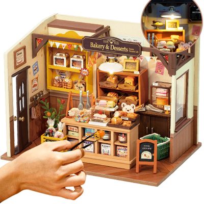 ROBOTIME Miniature House Kit DIY Mini Dollhouse with Accessories Tiny Store Making Kit with LED Light Hobby Birthday Gifts for Adults