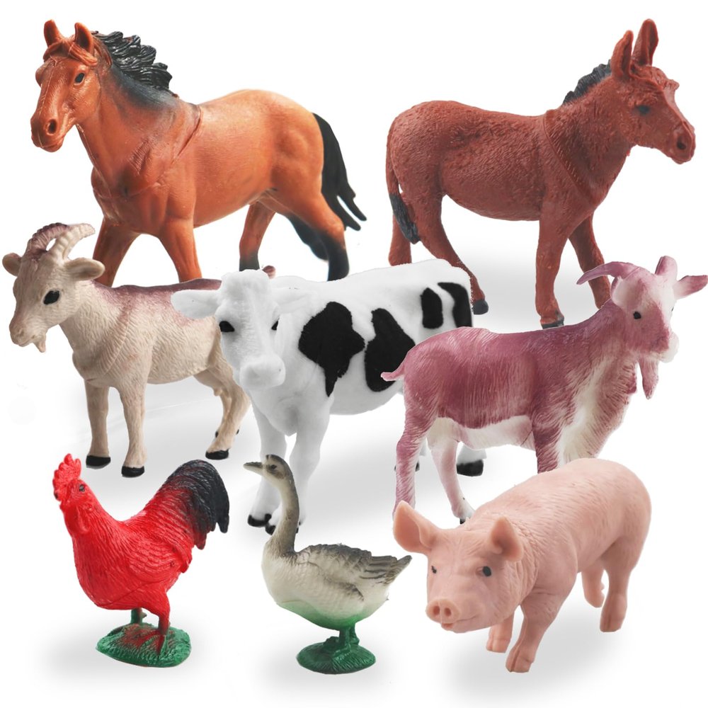 8 Pcs Big Animal Figurines Toys, Farm Realistic Plastic Animals Playset, Educational Preschool Learning Toy Playset for Kids Toddlers