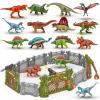 12PCS Mini Dinosaurs Figurines Toys with Dinosaur Trainning Fence Play Toys Set for Kids 3-5 5-7, Capture n Escape Jurassic Dino World Playset, including 12 Jurassic Dinosaur Fences Gates 2 Blasters view 1