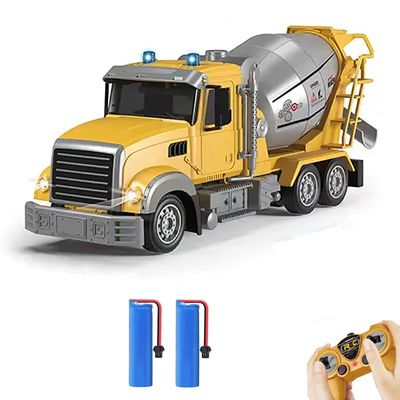 KNACKTOYZ RC Cement Mixer Toy Truck for Boys - 6 Channel Remote Control Construction Toys with 2 Rechargeable Batteries, 1:24 Auto Demo 360 Degree Stirring Vehicles with Lights, for Kids