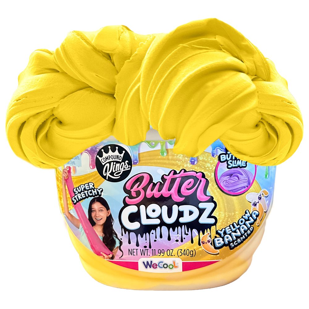 Compound Kings Fluffy Butter Cloudz Scented Large Slime Bucket for Kids Soft, Squishy, Non-Toxic Sensory Toy | Yellow Banana Slime Gift