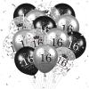 16th Birthday Balloons Kids Decorations 15pcs Black Silver Happy 16th Birthday Party Latex Confetti Balloons for Kids Boys Girls 16th Anniversary Happy Birthday Party Decor Supplies 12 inches view 1