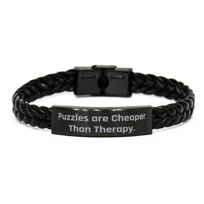 Mugart Puzzles Gifts for Friends, Puzzles are Cheaper Than, Cool Puzzles Braided Leather Bracelet, Engraved Bracelet from Friends, Gift Ideas, Presents, Games, Toys, Activities