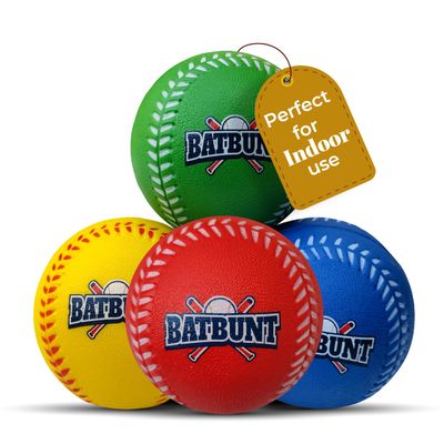 BATBUNT Foam Baseballs for Kids, Teenager Players Training Balls, Squishy Practice Baseballs for Hitting or Replacement Balls Soft Tballs - 4Pcs (Red, Blue, Yellow, Green)