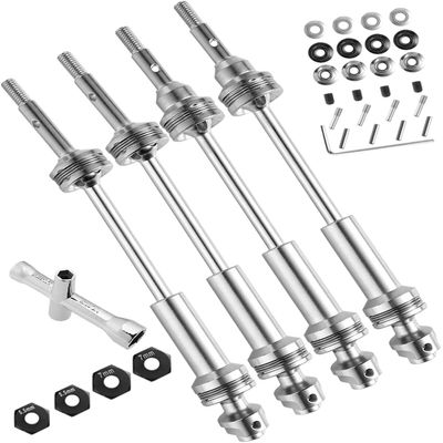 hopsupRC #45 Steel Drive Shaft CVD Upgrades for 1/10 Slash VXL 4X4,Rustler VXL 4X4,Stampede VXL 4X4,Hoss VXL 4X4 4WD,Stainless Front Rear Driveshaft Axles with Hex Hops up,Silver