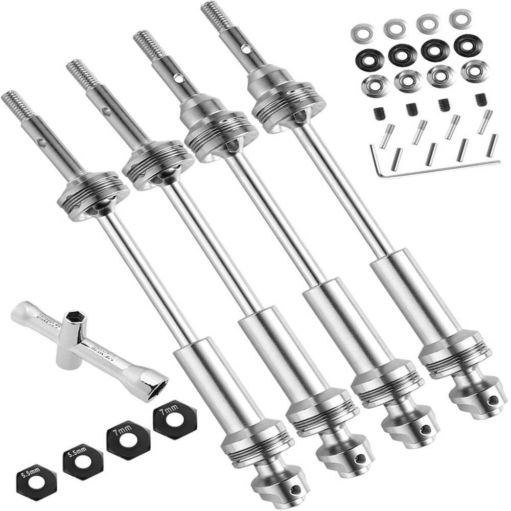 hopsupRC #45 Steel Drive Shaft CVD Upgrades for 1/10 Slash VXL 4X4,Rustler VXL 4X4,Stampede VXL 4X4,Hoss VXL 4X4 4WD,Stainless Front Rear Driveshaft Axles with Hex Hops up,Silver