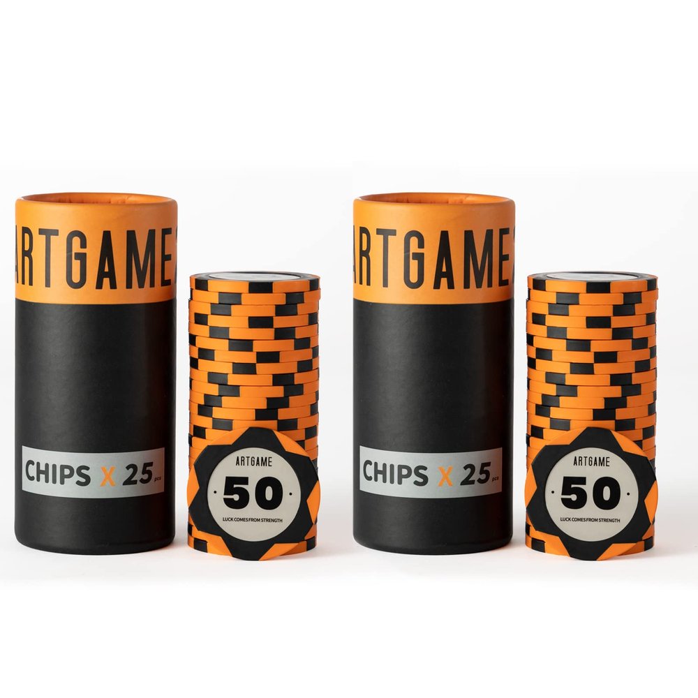 ARTGAME 14 Grams Clay Poker Chips, Minimalism Chip Easy to Recognize Numbered Chips and Color Blank Chips-Pack of 50 Chips