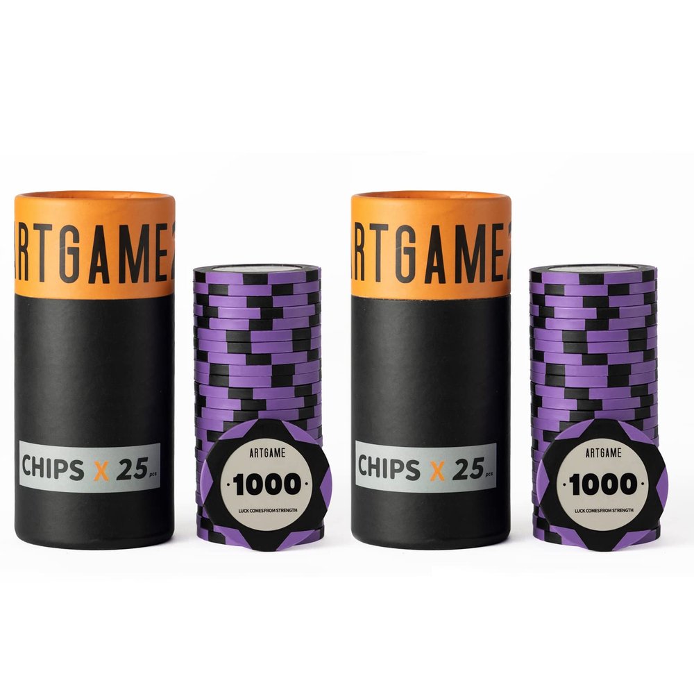 ARTGAME 14 Grams Clay Poker Chips, Minimalism Chip Easy to Recognize Numbered Chips and Color Blank Chips-Pack of 50 Chips