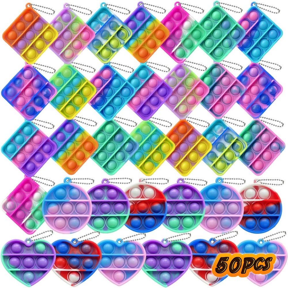 200 pcs Random Color Mini Squeeze Pop Bubble Fidget Sensory Toys, Mini Keychain Wrap Small Relieve Anxiety Stress Toy, Pop Bulk Silicone Classroom Prize for Kids Adult Party Gift