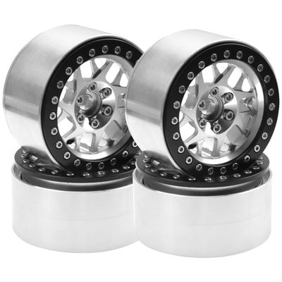 4Pack HIRCQOO Metal 2.2 inch Beadlock Wheel Rims 12 Hex Hubs Compatible with Axial SCX10 90046 SCX10-III Redcat Gen7 D90 Traxxas TRX4 Tamiya CC01 1/10 RC Crawler (Silver)