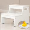 Forbena Wood Toddler Step Stool for Bathroom Sink, White Kids Toilet Step Stool for Potty Training, Small Child Baby Girl Boy 2 Stepping Stool with Handle for Kitchen Counter Nursery Bedroom Closet view 1