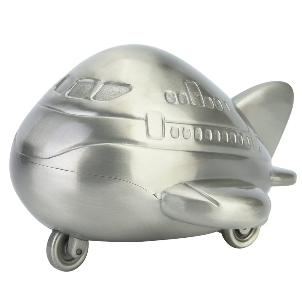 Airplane Piggy Bank Alloy Money Bank Saving Box with Air Plane Shape Boys Savings Jar for Desktop Decor Room Ornament