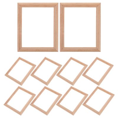 EXCEART 10pcs Mini Photo Frame Model House Decorations for Home Window Frame Decor for Home Furniture Wood Crafts Wooden Dollhouse Miniature Photo Frame Household Products Doll House