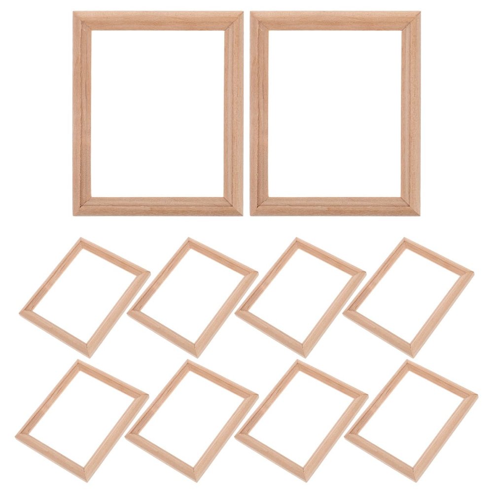 EXCEART 10pcs Mini Photo Frame Model House Decorations for Home Window Frame Decor for Home Furniture Wood Crafts Wooden Dollhouse Miniature Photo Frame Household Products Doll House