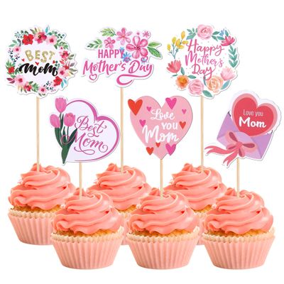 Rsstarxi 36 Pack Happy Mother's Day Cupcake Toppers Best Mom Ever I Love You Mom Cupcake Picks Decorations for Mother's Day Women Birthday Party Cake Decorations