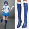 1/6 Scale Female Blue PU Leather Long Boots High Heels for 12" Figure (only Boots) view 2